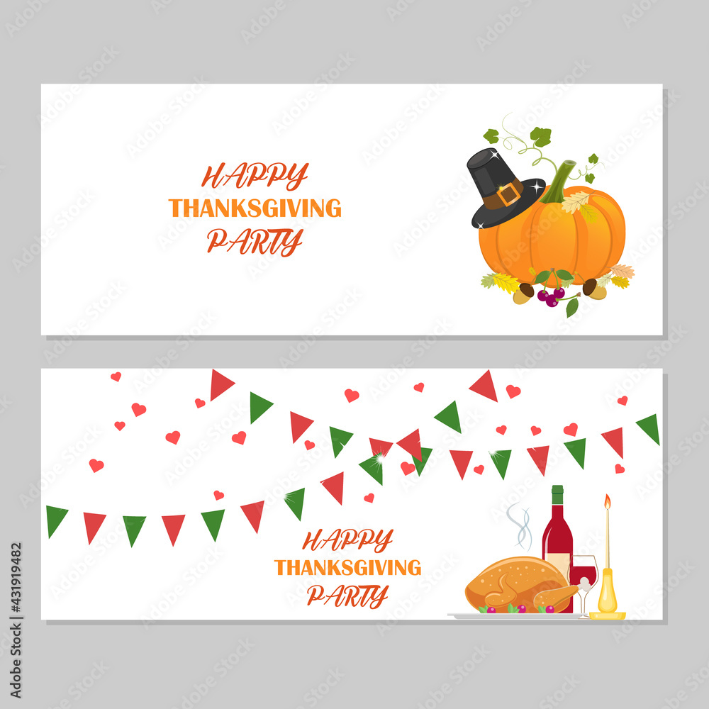 Fototapeta premium Happy Thanksgiving Day. Postcard, invitation to a festive party. Vector illustration on white background.