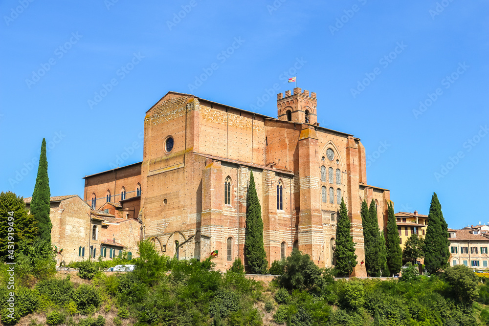 Siena, Italy. Beautiful view of catholic church (Basilica Cateriniana San Domenico) in Siena.
