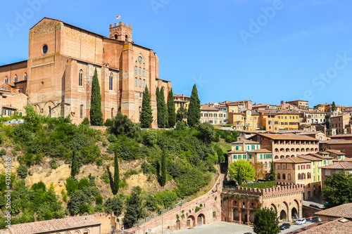 Siena, Italy. Beautiful view of catholic church (Basilica Cateriniana San Domenico) in Siena.