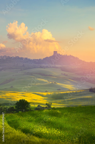 art sunset over Italy countryside landscape. farmland field © Konstiantyn