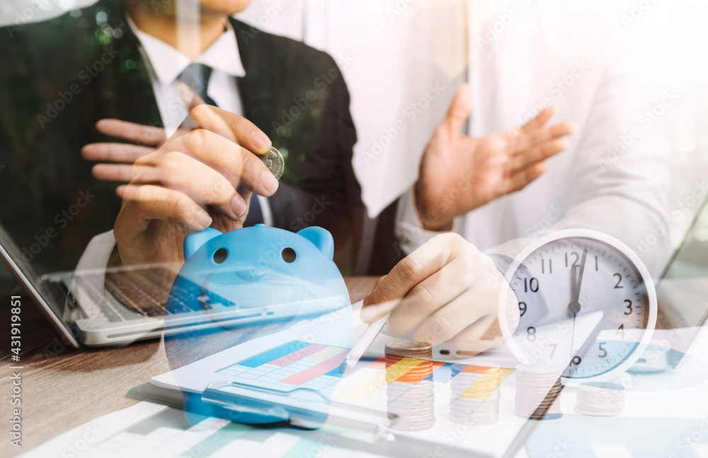 Fototapeta premium Business women reading document on office with tablet and graph financial diagram.Teamwork workplace strategy Concept.