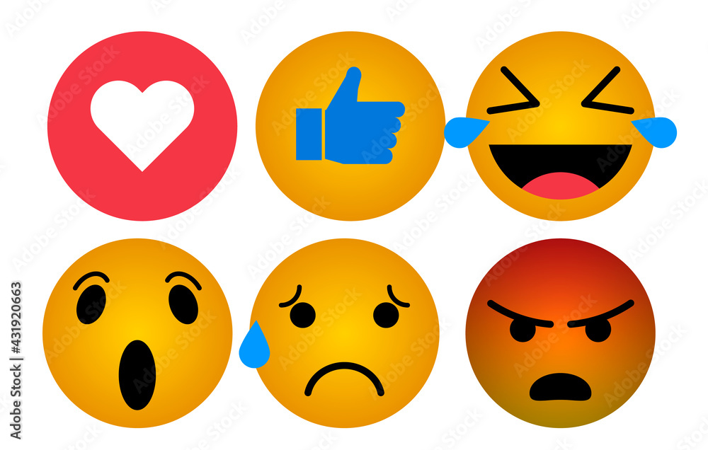 Facebook reactions. Emoji, Emoticons. Social network likes. Vector Facebook reactions. Emoji, Emoticons. Social network likes. Vector