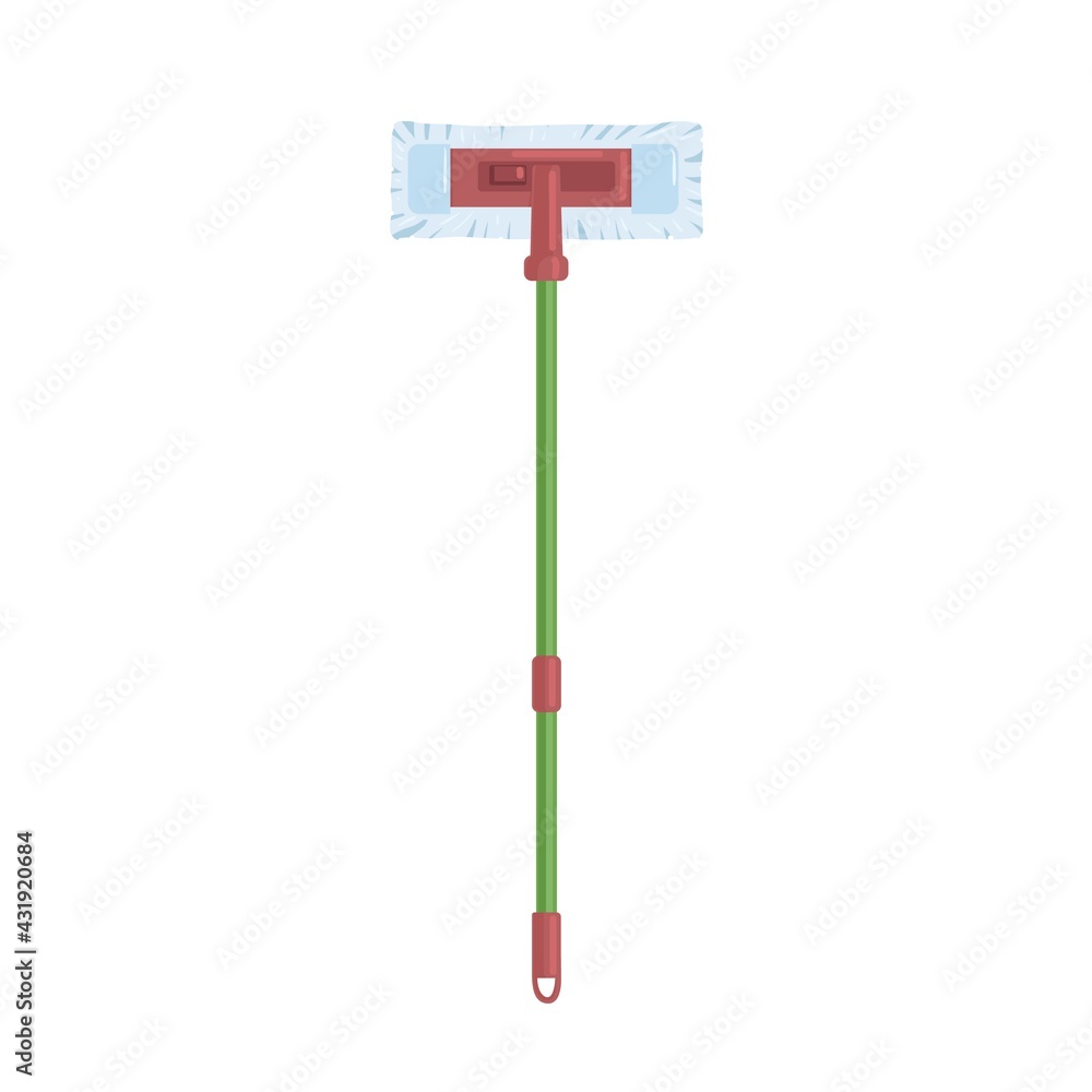 Manual spin mop with handle and rectangular brush for floor cleaning. Household plastic item for housework. Colored flat vector illustration of swab isolated on white background Manual spin mop with handle and rectangular brush for floor cleaning. Household plastic item for housework. Colored flat vector illustration of swab isolated on white background