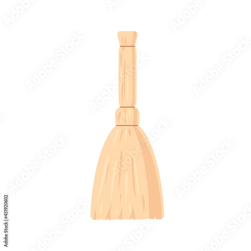 Manual broomstick or besom for sweeping and cleaning. Broom with straw handle...