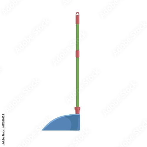 Long-handled scoop, dustpan. Side view of dust pan. Manual cleaning tool for housework. Realistic colored flat vector illustration of household supply isolated on white background