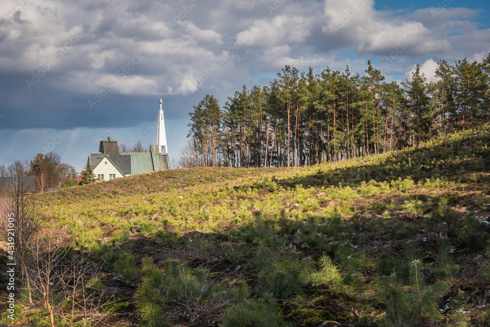 Church in Zabiezki in Masovian Lanscape Park near Celestynow, Poland