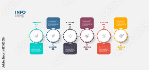 Infographic element with icons and 6 options or steps. Can be used for process, presentation, diagram, workflow layout, info graph, web design. Vector illustration.
