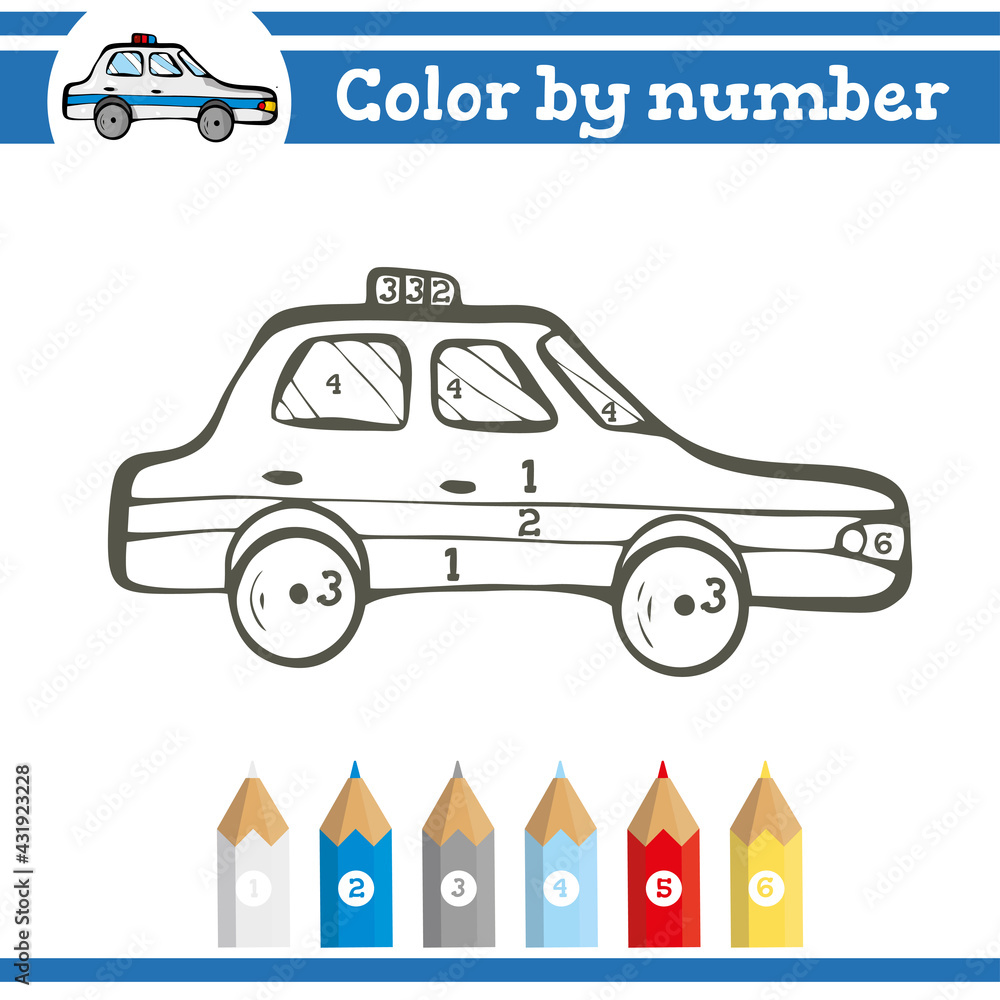 Fototapeta premium Color by numbers. Coloring page for preschool children. Learn numbers for kindergartens and schools. Educational game. Vector illustration