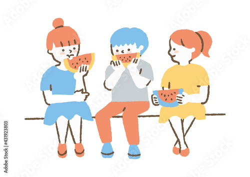 スイカを食べる子どもたち02
