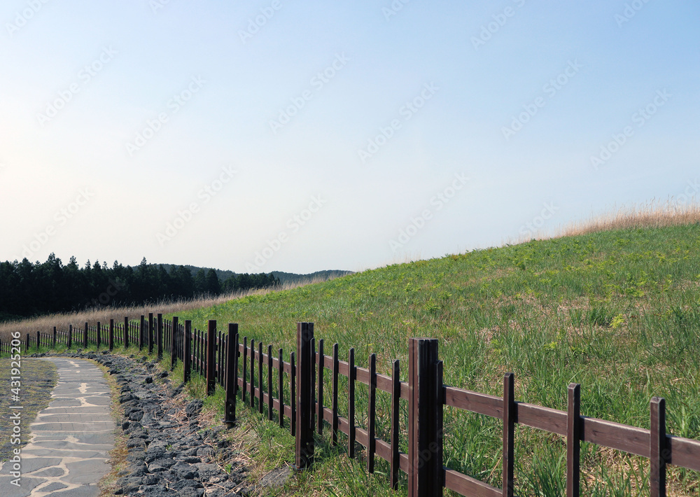 Quiet and peaceful hill road without people
