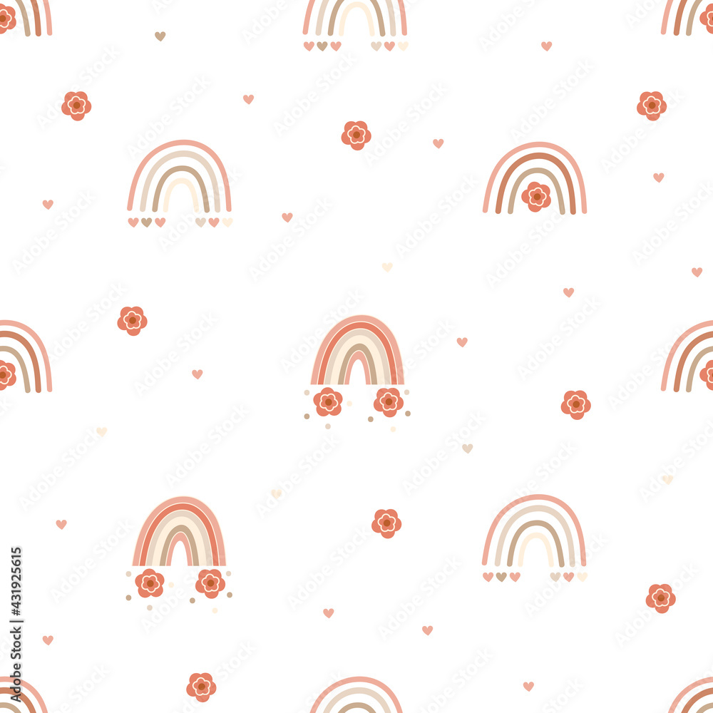 Children Seamless pattern design with with rainbows and florals. Vector illustration. Children Seamless pattern design with with rainbows and florals. Vector illustration.