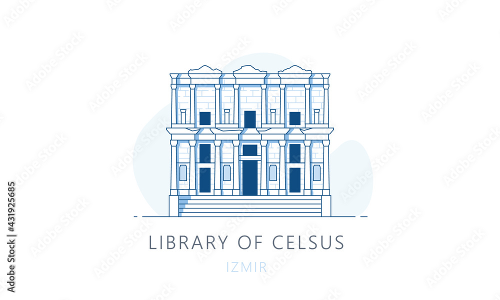 Library of Celsus, Izmir.The famous landmark of Izmir, tourists attraction place, skyline vector illustration, line graphics for web pages, mobile apps and polygraphy.