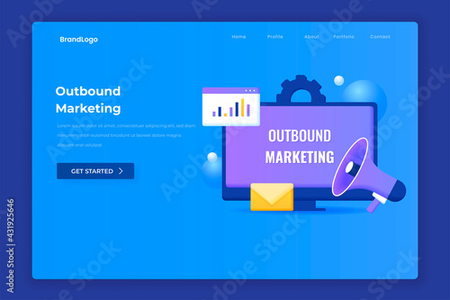 3D illustration of Outbound marketing landing page concept. Illustration for websites, landing pages, mobile applications, posters and banners.