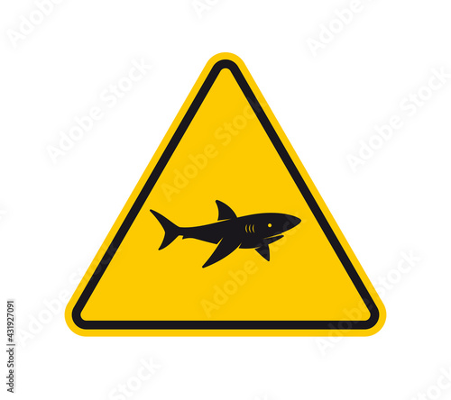 Vector triangle yellow sign danger. Beware shark. Isolated on white background.