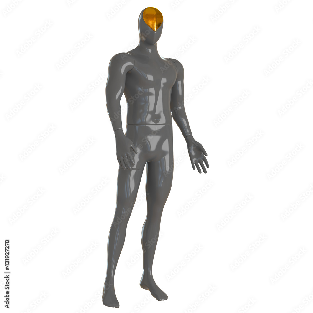 Gray male mannequin with a golden insert on the head on an isolated background. 3d rendering Gray male mannequin with a golden insert on the head on an isolated background. 3d rendering
