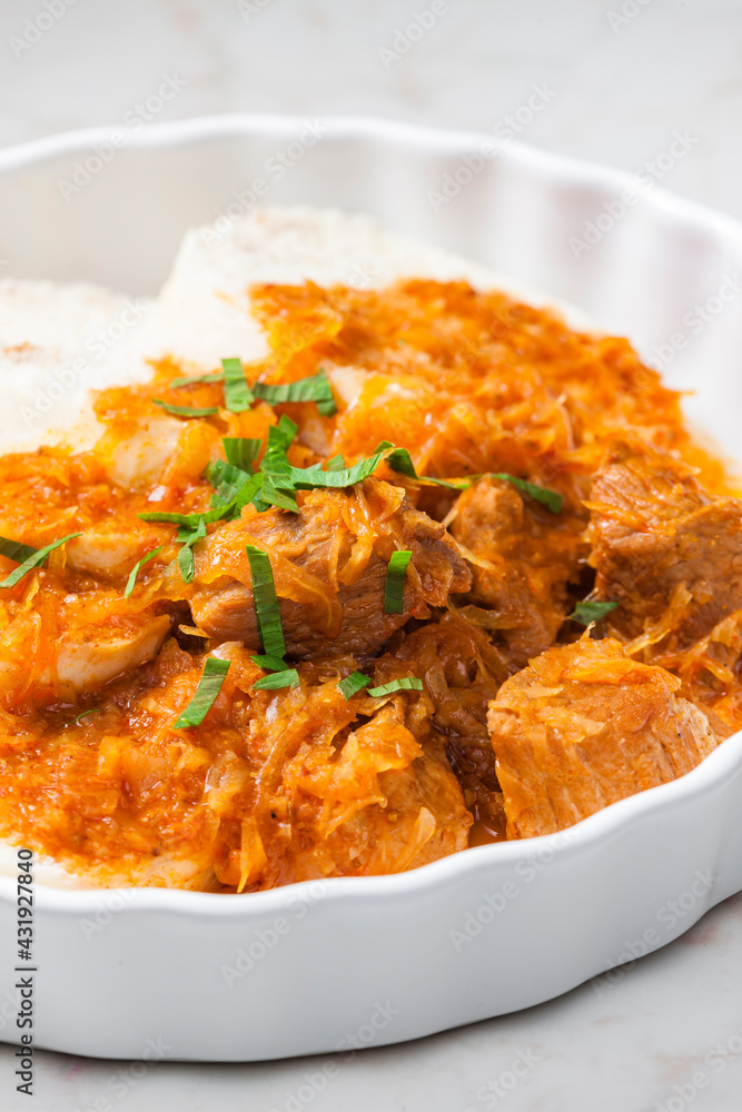 goulash called szegedin served with dumplings goulash called szegedin served with dumplings