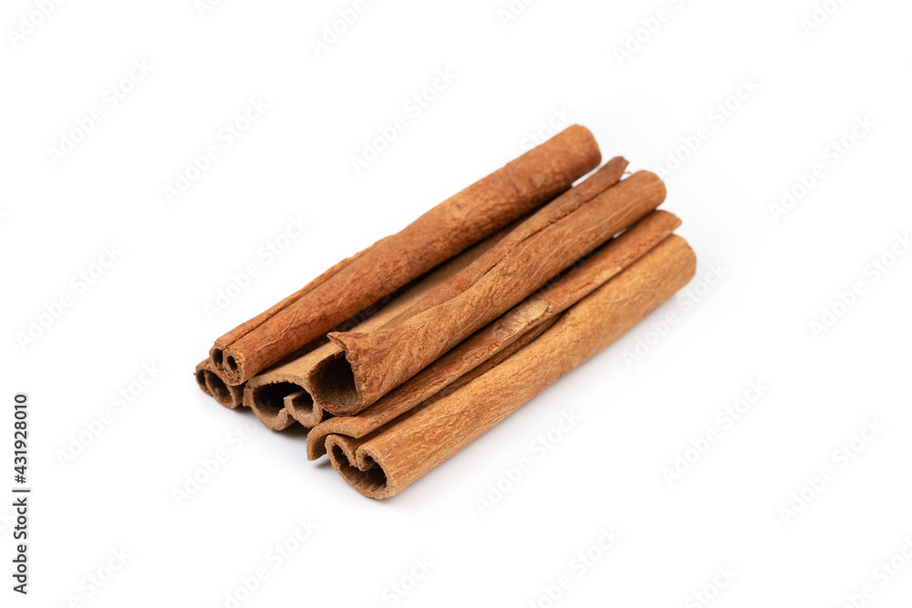 aromatic dry cinnamon sticks isolated on white background