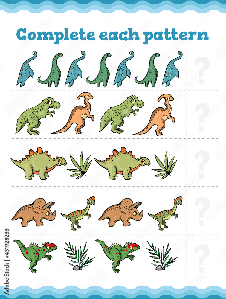 Complete the pattern Educational game for children. Cartoon. Vector illustration