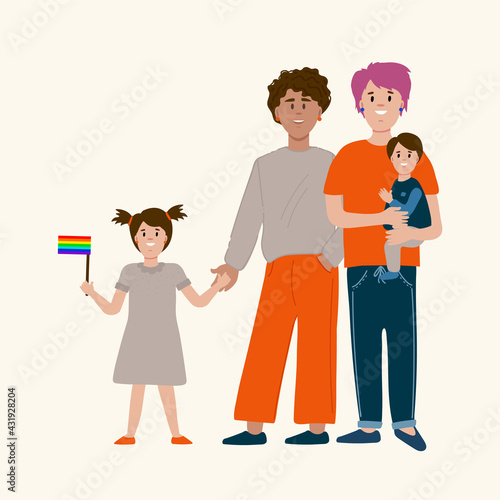Parents couple women with children LGBT family. Motherhood, care in marriage. Same-sex couples, their equality. Gay, Lesbian, transgender. Vector illustration
