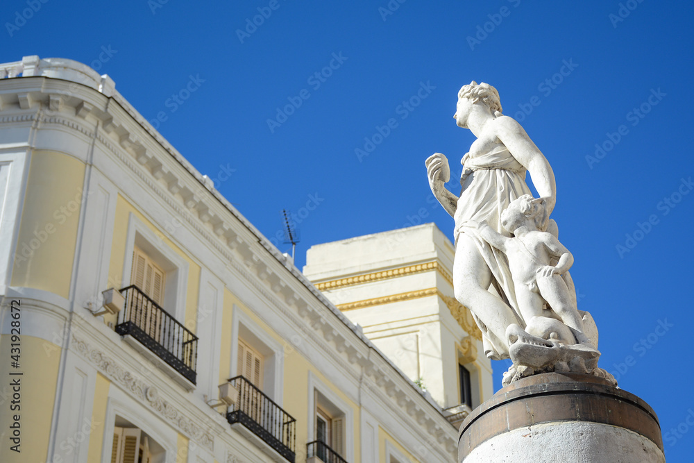 Madrid, Spain - October 25, 2020: Statue in Madrid downtown