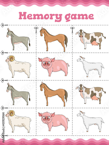 Memory game. Educational game for children. Cartoon . Vector illustration