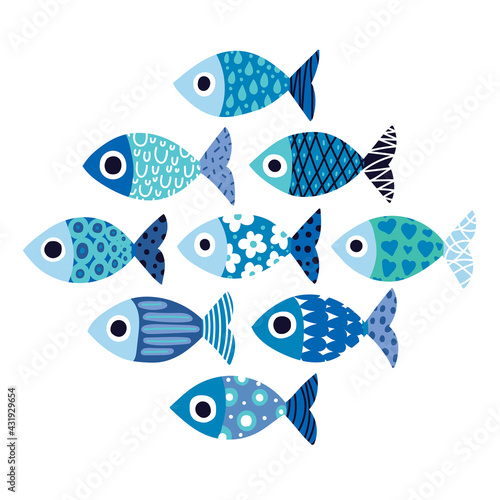Cute poster with blue vintage fish.