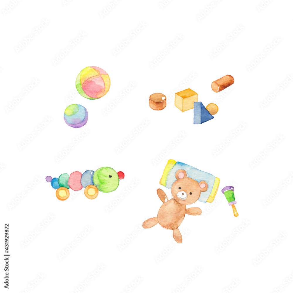 Naklejka premium 赤ちゃん用の玩具とぬいぐるみ