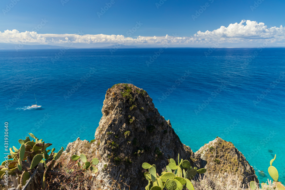 Rock cliff of cape Capo Vaticano, Tyrrhenian Sea, Calabria, Southern Italy