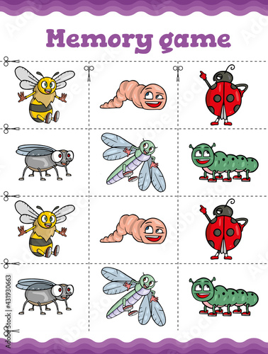 Memory game. Educational game for children. Cartoon . Vector illustration