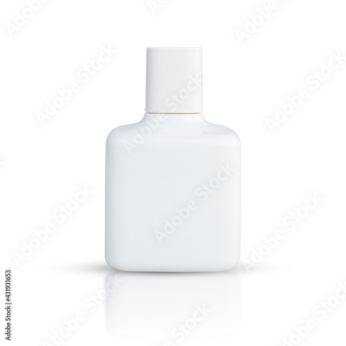 Solid white perfume bottle isolated on white background with clipping paths.