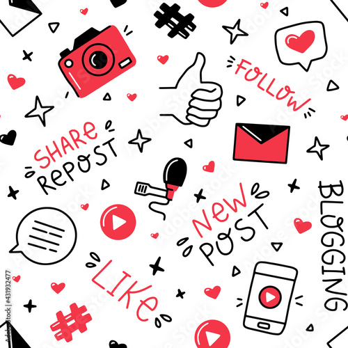 Blogging and social networks vector seamless pattern