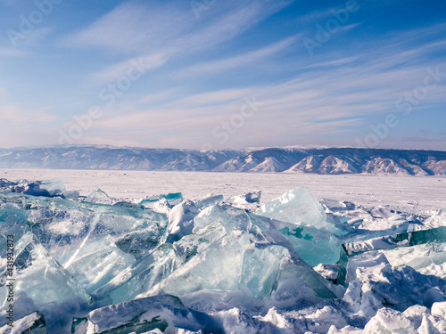 Winter Baikal. Beautiful views of the frozen lake.