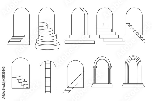 Set of arches, stairs silhouettes.
