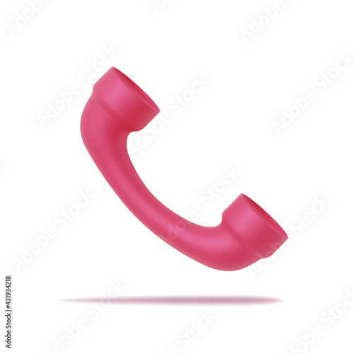 3d handset icon. Realistic pink handset for mobile applications is isolated on white background. Vector