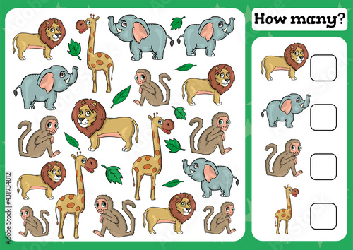 Counting Game for Preschool Children. Count how many Educational a mathematical game. Vector illustration