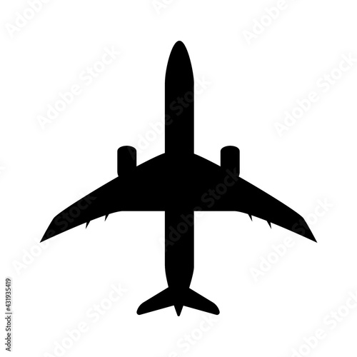 Silhouette of black and white aircraft in the sky, isolated. Vector Illustration