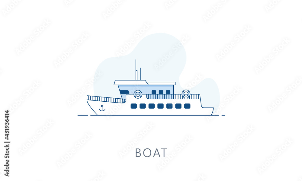 Boat, skyline vector illustration, line graphics for web pages, mobile apps and polygraphy.	