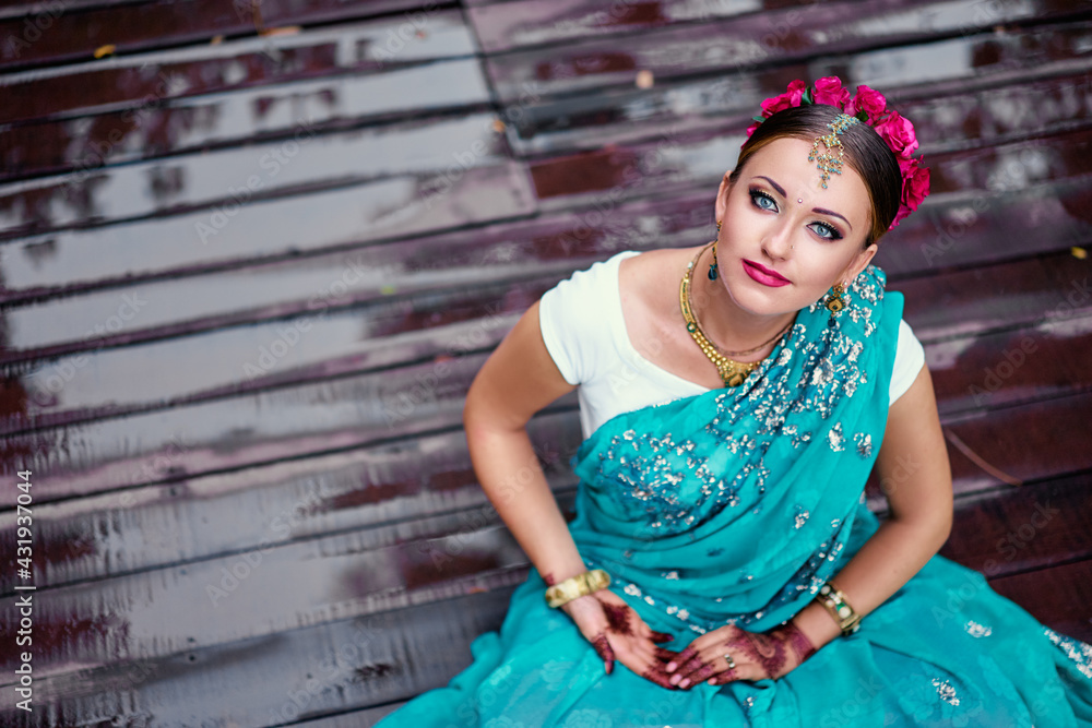 Beautiful Young Indian Woman In Traditional Clothing With Bridal Makeup beautiful-young-indian-woman-in-traditional-clothing-with-bridal-makeup