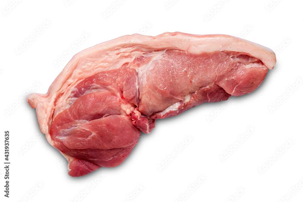Raw Pork hip with Belly skin isolated on white background with clipping path.