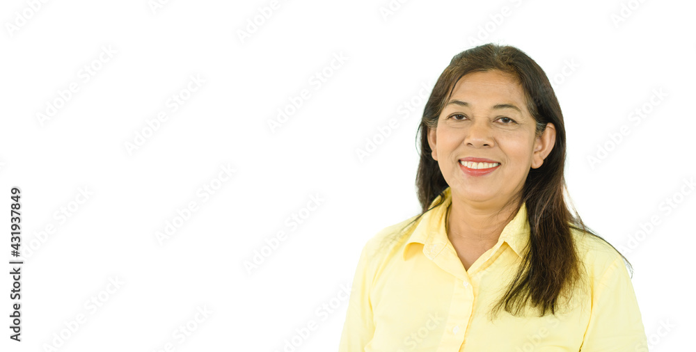Portrait headshot of asian woman 60s smile looking camera isolated on white banner background.smile asian senior thai woman.Senior Adult Women retirement pension life.Dental care. indian grandmother. Portrait headshot of asian woman 60s smile looking camera isolated on white banner background.smile asian senior thai woman.Senior Adult Women retirement pension life.Dental care. indian grandmother.