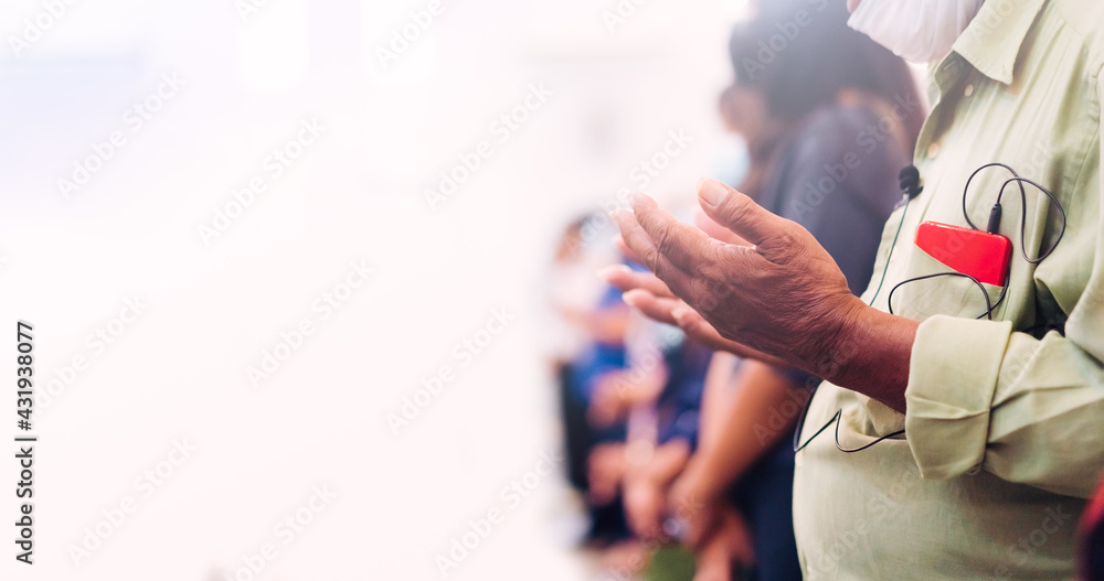senior man praying worship church on white  man hand praying,Hands  folded in  friday, Easter, , people, fasting  and , praise, holy spirit. Stock Photo | Adobe Stock