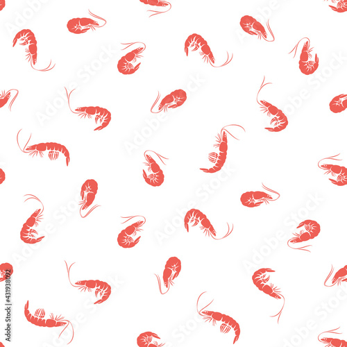 Vector seamless pattern of Shrimp on white background