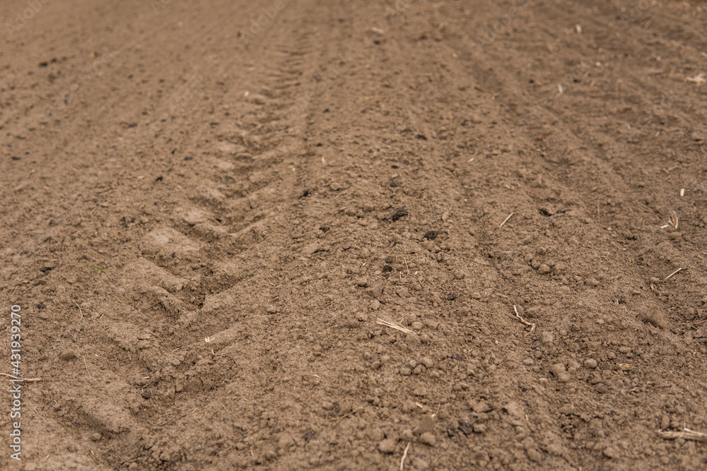 A pure plowed field under the cloudy sky. A pure plowed field under the cloudy sky.