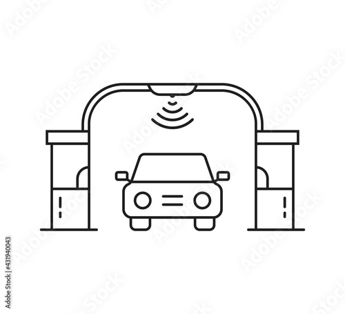 thin line freeway with toll checkpoint gate