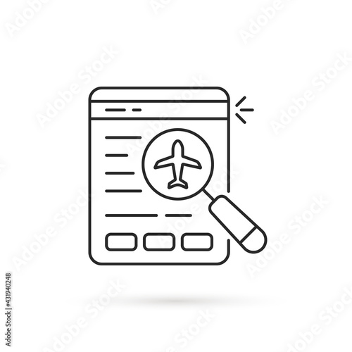 black thin line online flight booking icon