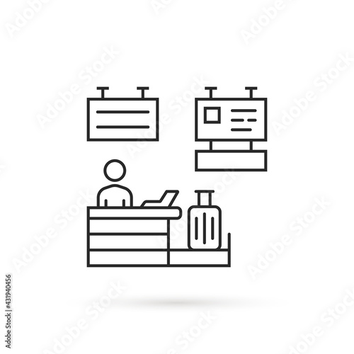 thin line airport check-in desk icon
