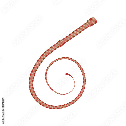 Brown braided leather whip. Vector illustration isolated on white background.