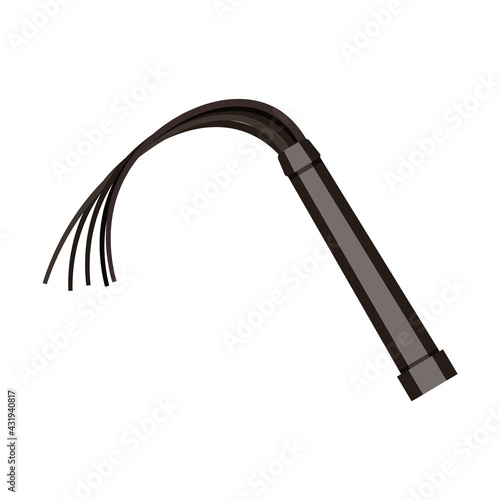 Black leather whip. Vector illustration isolated on white background.