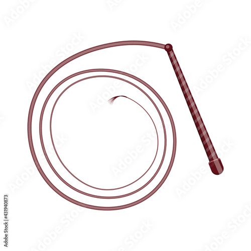 A long braided brown cowboy whip. A cowboy accessory. Vector illustration isolated on white background.