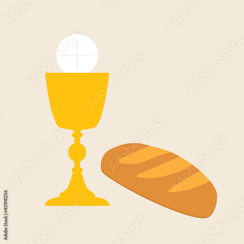 holy communion chalice and bread- vector illustration